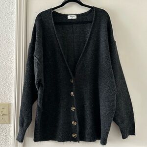 Zenana Outfitters Charcoal Grey Oversized Grandpa Cardigan Sweater